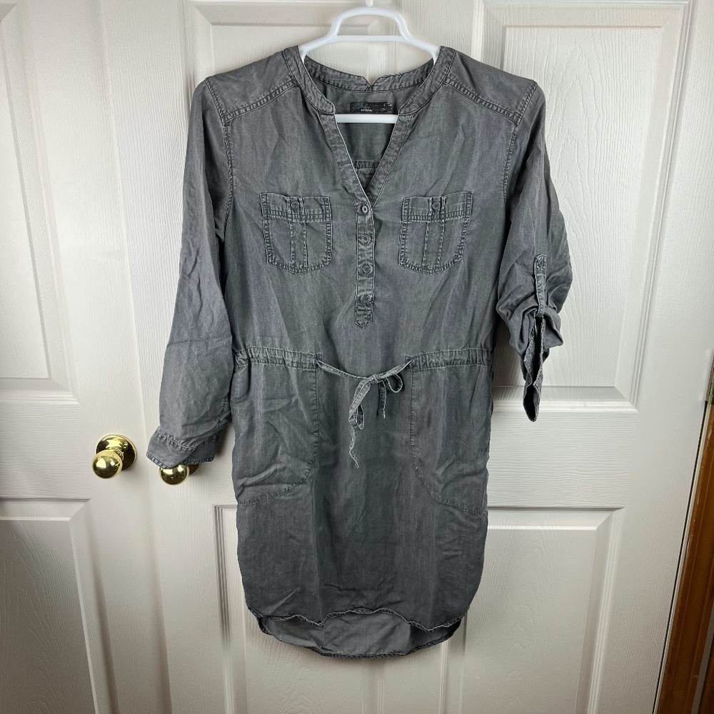 Prana Abbey Dress Drawstring Long Sleeve Gray